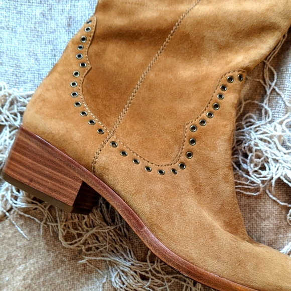 Frye Ray Grommet Brown Suede Knee High Boots 7.5 - Picture 2 of 16
